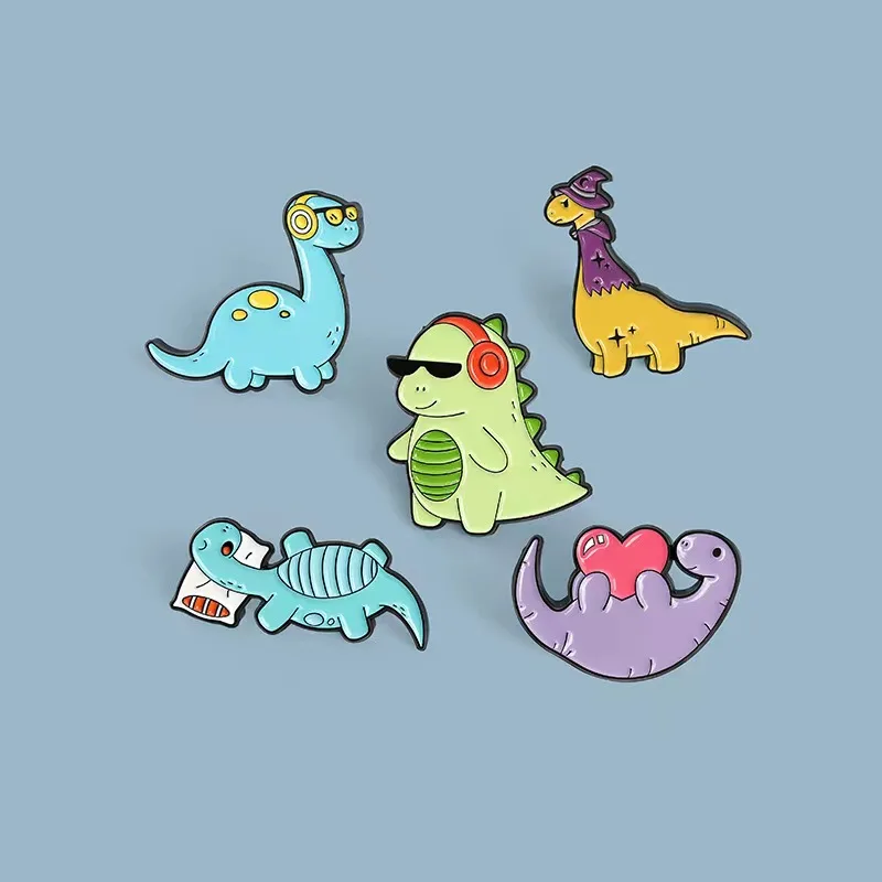 Cartoon Dinosaur Fashion Cool Rock Enamel Pin Hard Lapel Pin Figure Metal Brooch Broche Jewelry Fun Gifts From Friends Wholesale