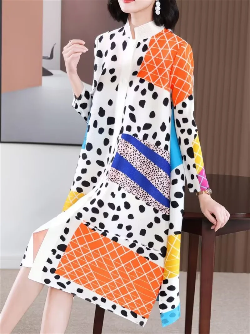 Abendkleider Damenkleider High-End-Mode Plissee Kleid Plus Size Damen Temperament Bedruckter Rundhals-Hemdrock