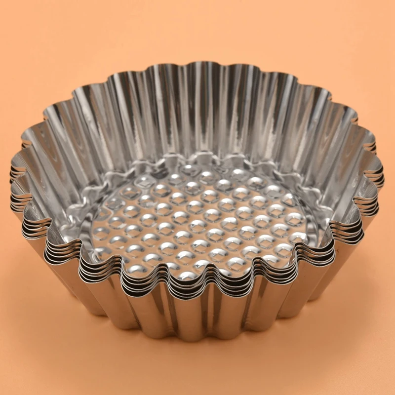 25Pcs Stainless Steel Egg Tart Mold Round Shape Fluted Design Cupcake Baking Molds Reusable Metal Muffin Baking Cups