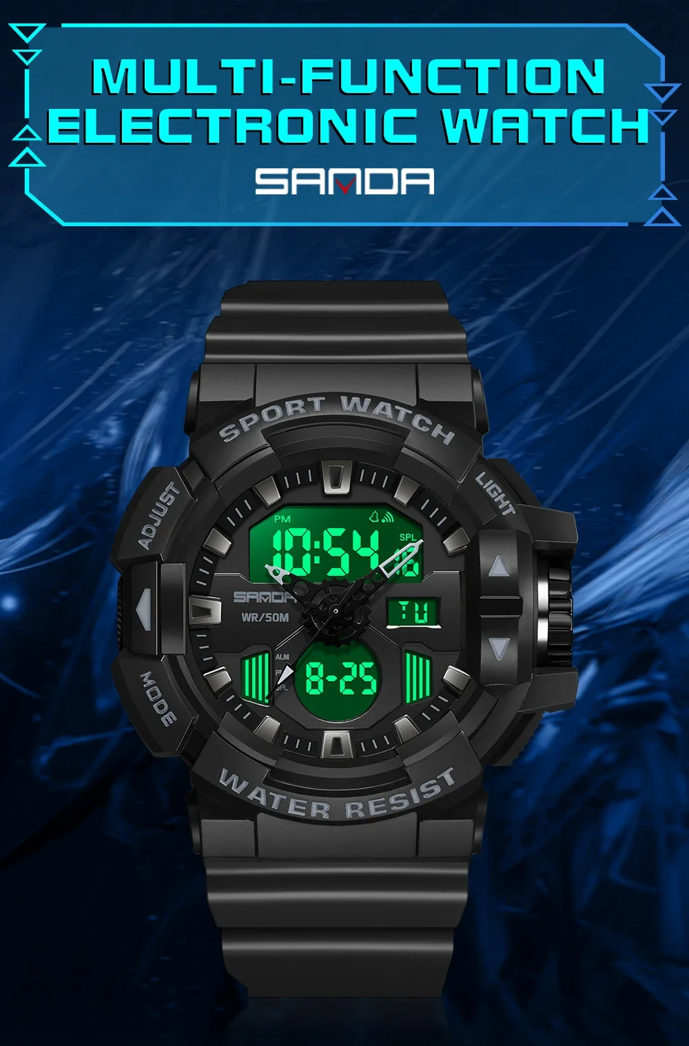 Sanda-reloj electrónico multifuncional para hombre, cronógrafo resistente al agua para deportes al aire libre y jóvenes, nuevo producto 3129