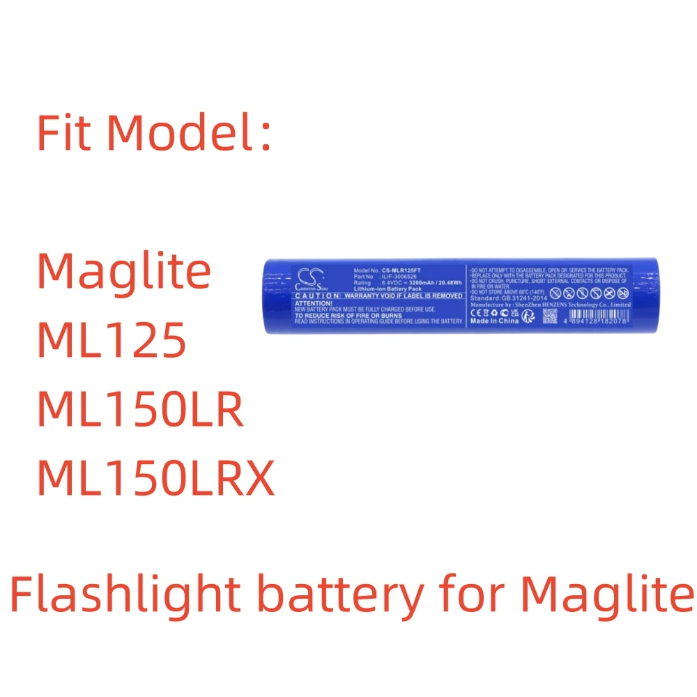 LiFePO4 Flashlight battery for Maglite,6.4v,3200mAh,ML125 ML150LR ML150LRX