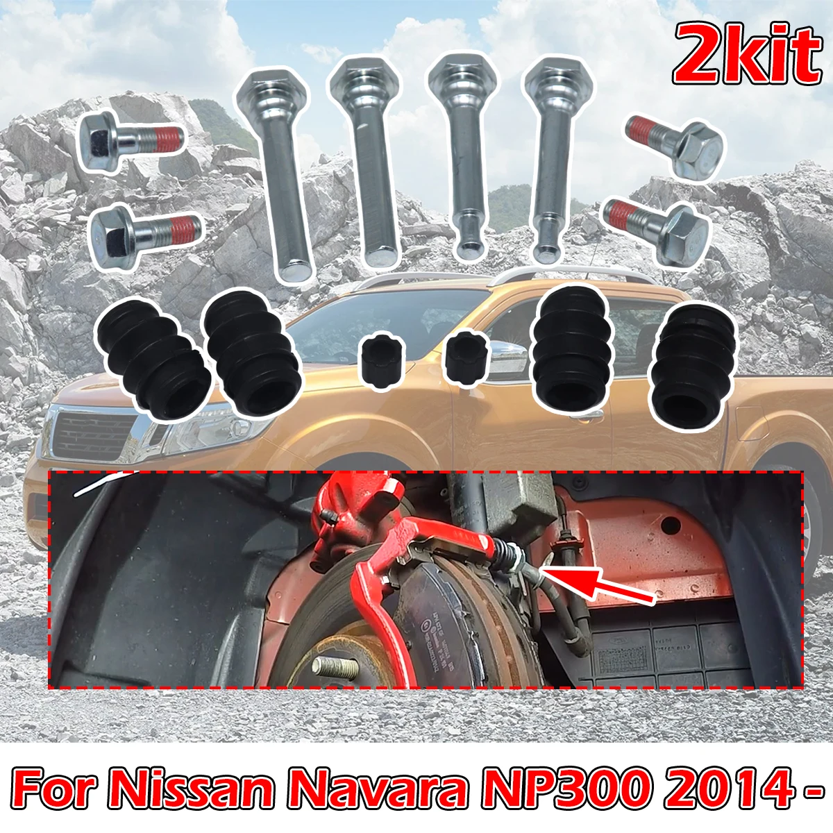 

2kit For NP300 Navara D23 Cube Z12 Leaf ZE1 Front Brake Caliper Slider Guide Pin Bolt Disc Housing Bellows Sleeve Boot Seal Car