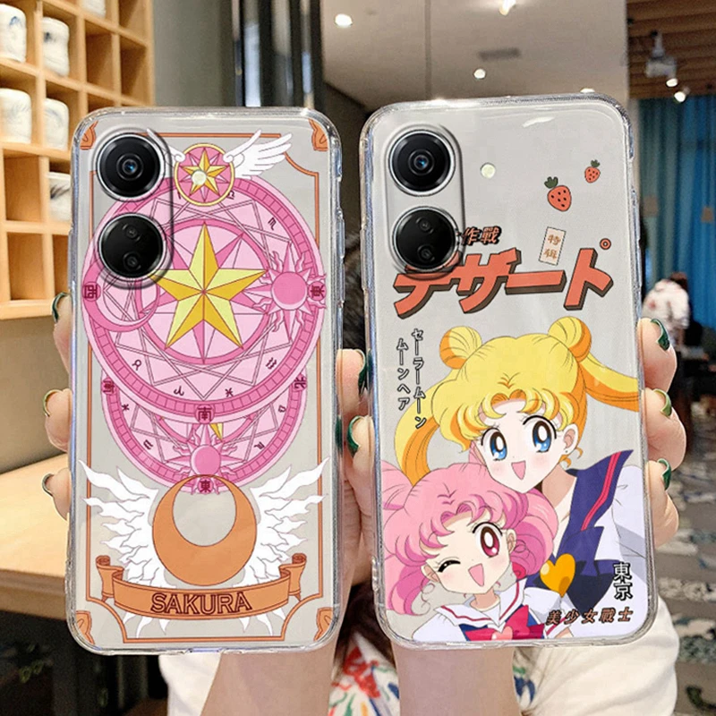 Capa de telefone dos desenhos animados para Xiaomi Redmi, 13C, 13C, Poco C65, transparente, capa de silicone transparente, marinheiros, coelho, meninas, gato, anime, desenhos animados