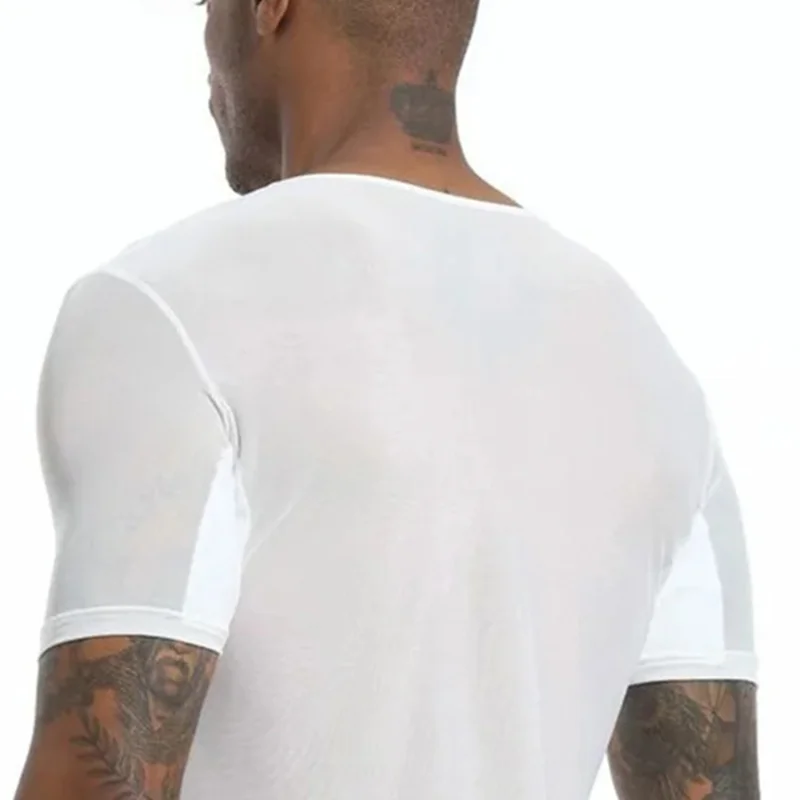 Men Sweat Absorbent Mesh Vest T-shirt Built In Sweat Absorbing Pad Quick Drying Short Sleeve  Comfortable Clothes Outdoor Sports