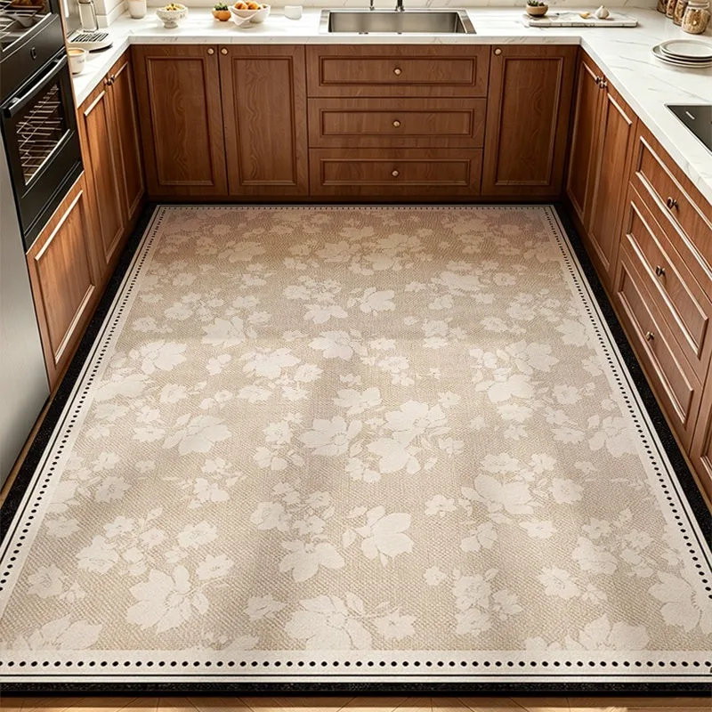 French Style Kitchen Mat Vintage Floral Kitchen Rug Waterproof Oil‑proof Wipeable Household Anti‑slip Wear‑resistant Floor Mat