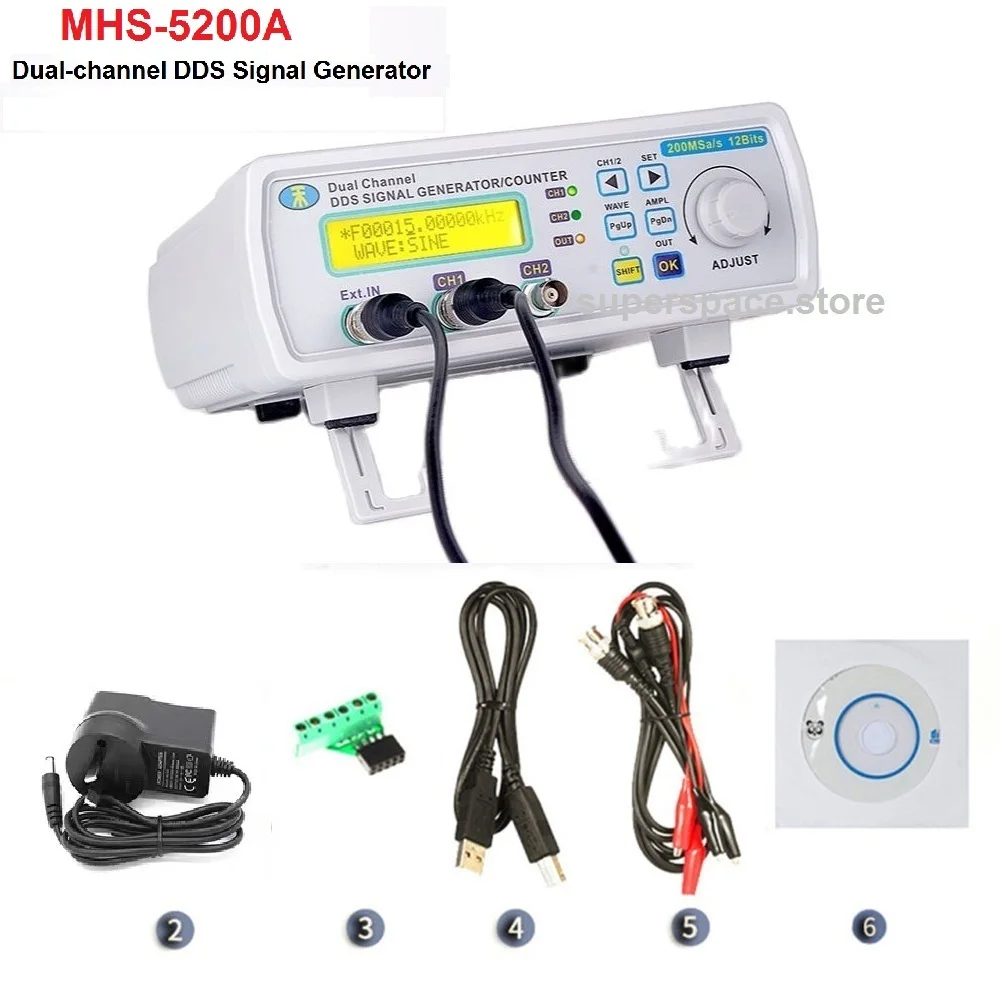 

MHS-5200A 6MHz/12MHz/20MHz/25MHz 200MSa/s цифровой двухканальный генератор сигналов DDS произвольная форма измеритель частоты 4 TTL