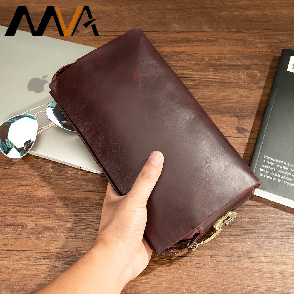 

MVA Mens Wallet Clutch Bag Genuine Leather Coin Purse Long Business Style Anti-Theft Men's Handbag With Lock Card Bags New 3013