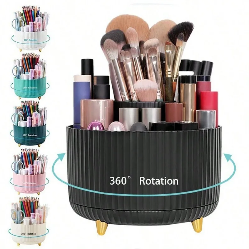 

Many colors 360° Rotating Makeup Organizer 1pc Plastic Cosmetic Storage with 5 Compartments Multi-Functional Holder for Brushes