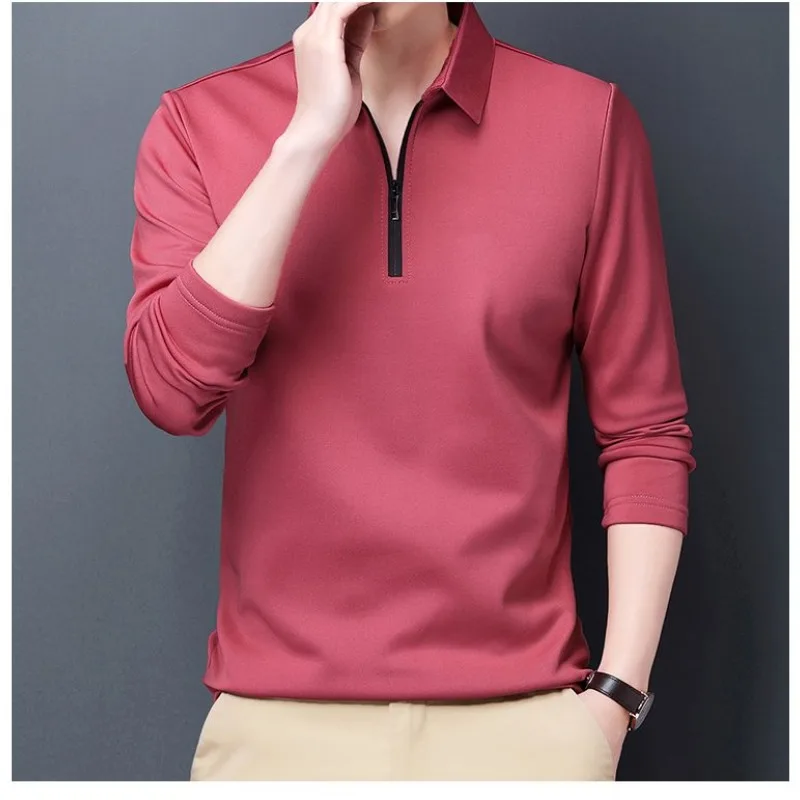 Half Zip Men's Spring and Autumn Fashion Splicing Solid Color Pullover Collar T-shirt Loose Casual Versatile Slim Fit POLO Shirt