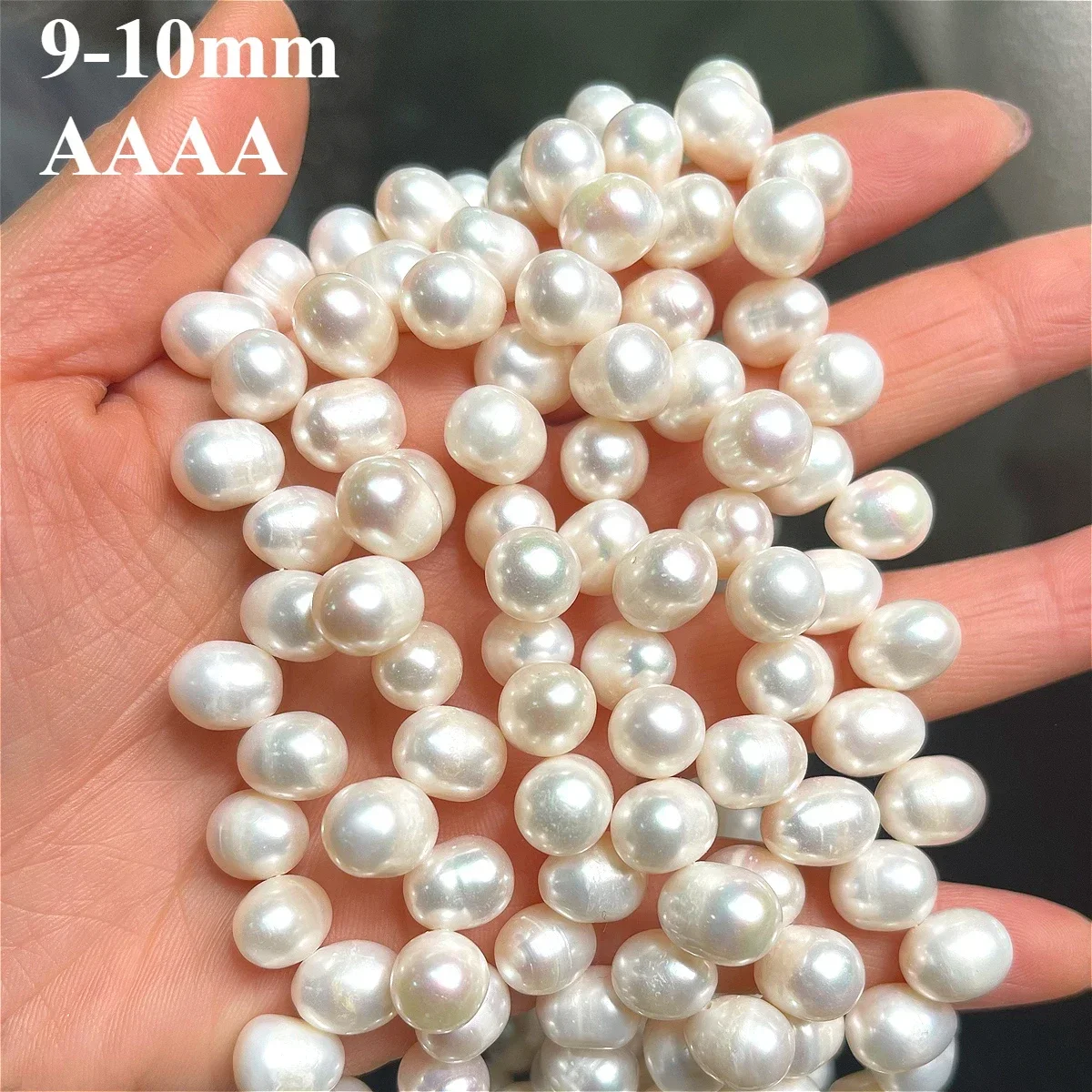 

9-10mm4A Natural Freshwater White Pearl Oval Offset Hole Loose Isolated Bead Gift Jewelry Make DIY Necklace Bracelet Accessories