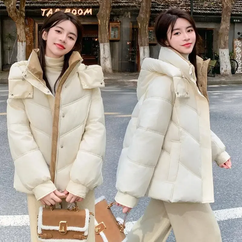 

Autumn and Winter New Women's Down Cotton Jacket Loose Commuter Splicing Short Hooded Jacket