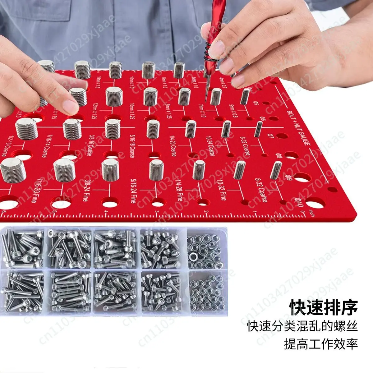 Metric thread gauge, nut and bolt identifier inspector