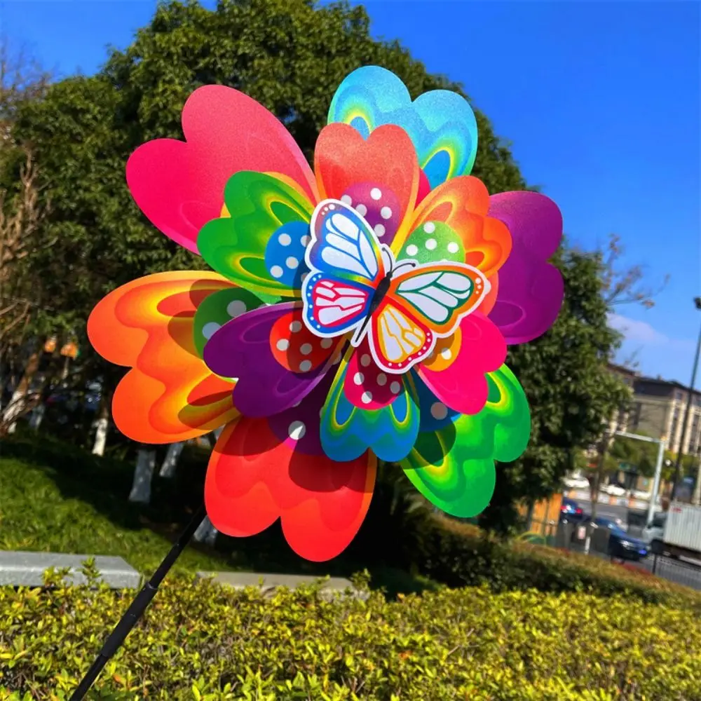 Multiestilos colorido borboleta dança moinho de vento levantar dupla camada diâmetro 22/38cm girando girassol girador vento pvc