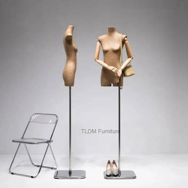 

Premium Flat Body Mannequin Kraft Paper Half-Torso with Display Stand, Vintage Style Slim Bust Dress Form for Display JT40M