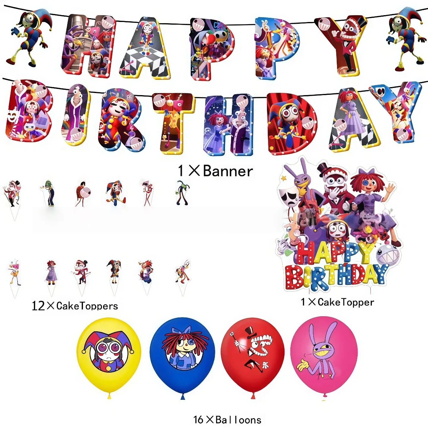 Das erstaunliche digitale Zirkus-Geburtstags-Party-Dekorationsset mit Banner und Ballons, Deko-Ornament-Set für Feiern im Innenbereich – Detail 1