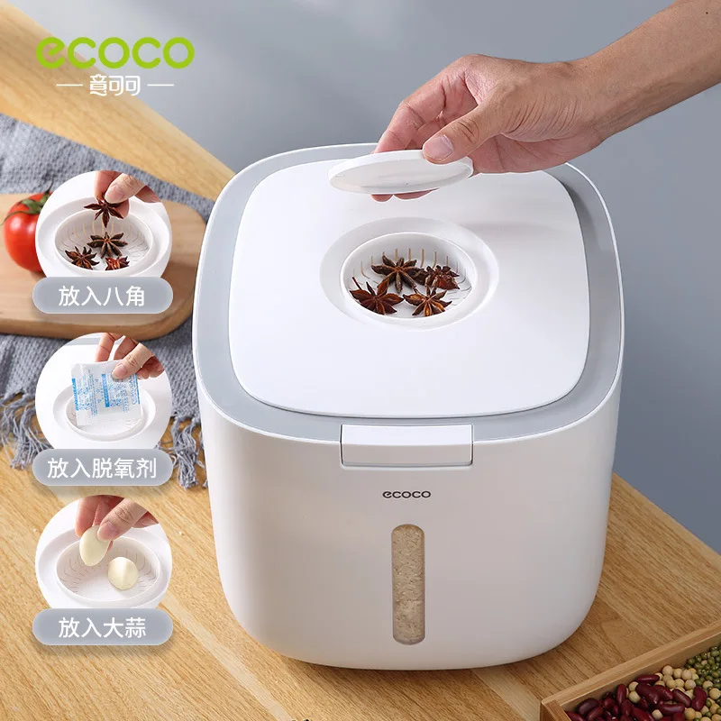 ECOCO 5/10KG Kitchen Nano Bucket Insect-proof Moisture-proof Sealed Rice Bucket Grain Pet Food Storage Container Rice Box