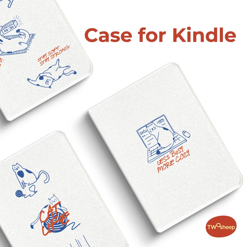 

Чехол-книжка Twosheep Hard Shell для Kindle Paperwhite 12-го поколения, Kindle Colorsoft, Kindle 11-го поколения с функцией автоматического включения/выключения, милый кот, линейный рисунок