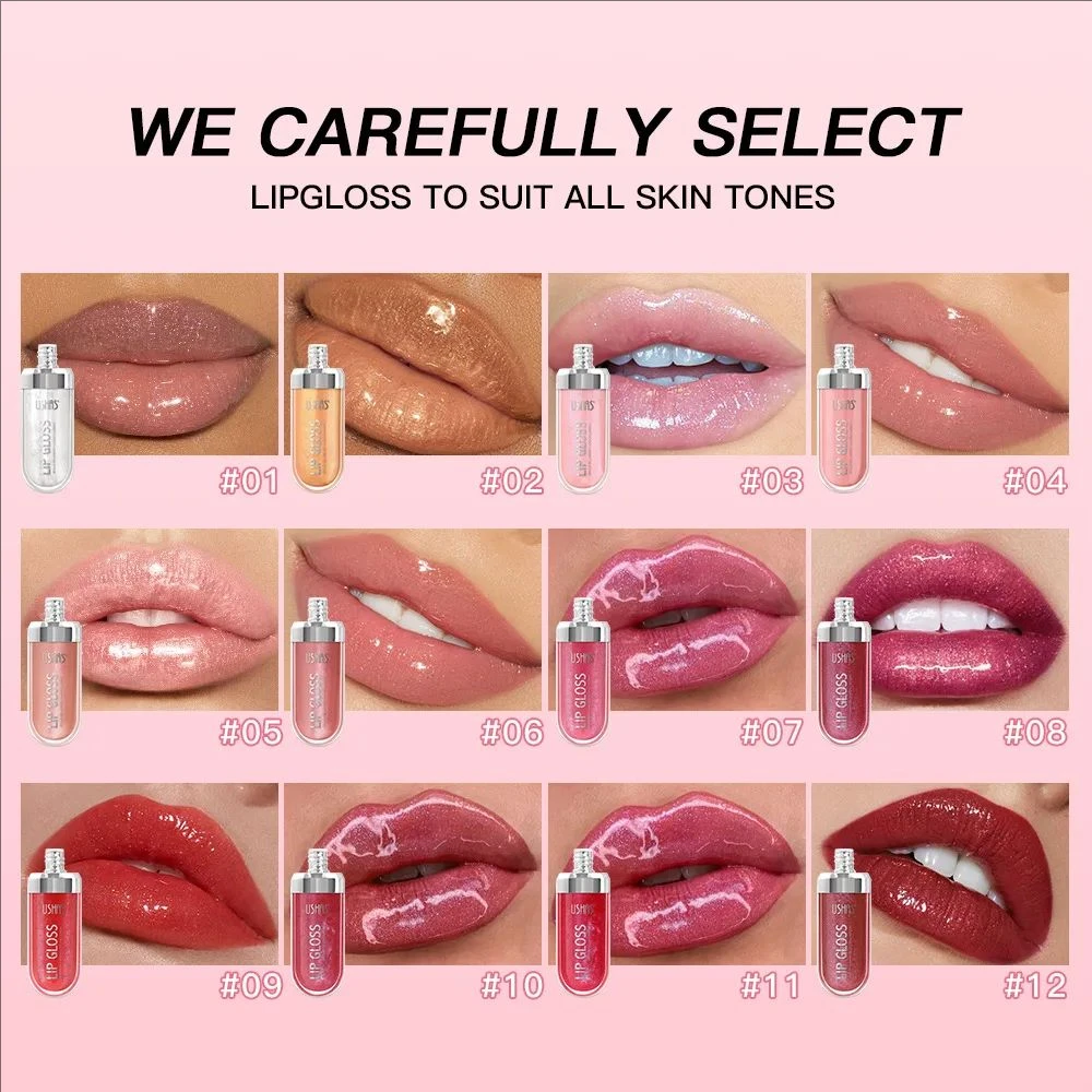Fashion Cosmetics USHAS 12 Colors Glitter Lip Gloss Lasting Diamond Pearlescent Metallic Liquid Lipstick Moisturizing Lip Glaze