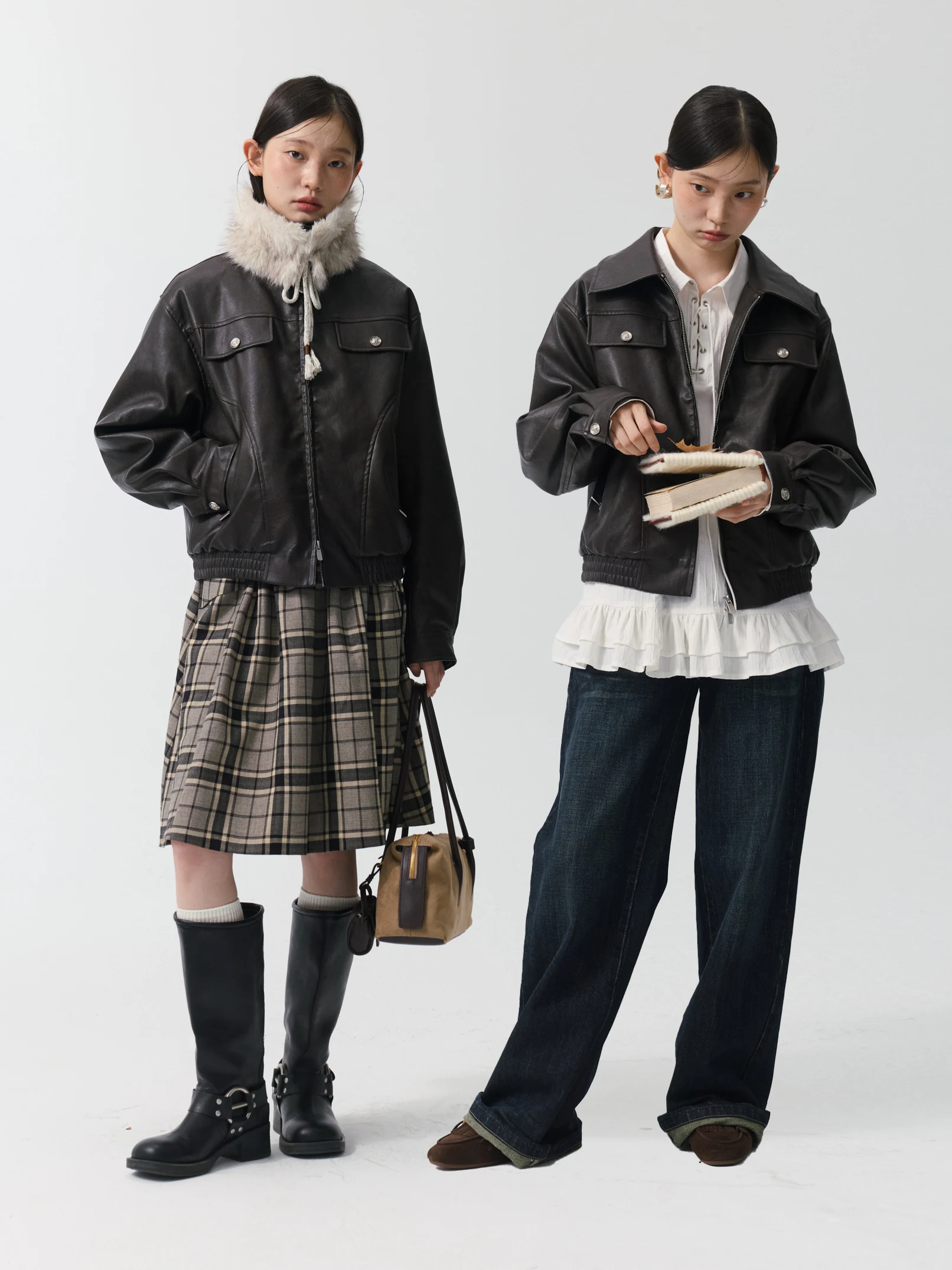 ブラウン取り外し可能なファー襟ジャケットソフトPUレザーコットンジッパーアウターウェア秋冬ヴィンテージバーンスタイルレディースジャケット