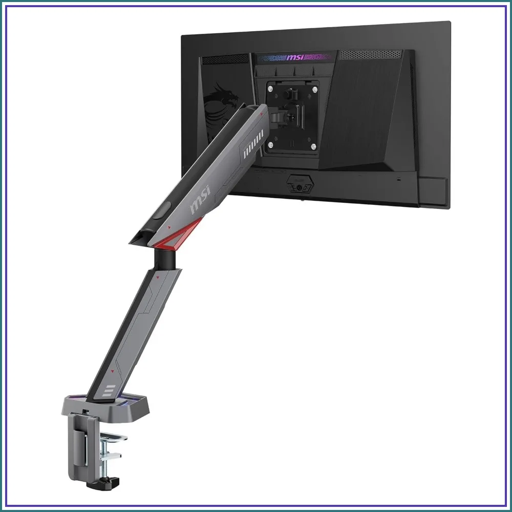 

Premium RGB Single Monitor Stand Arm, Supports 17-45" Screens, 35.2 lbs, VESA, Spring Assisted, Clamp & Grommet, Quick Release Plate - Black