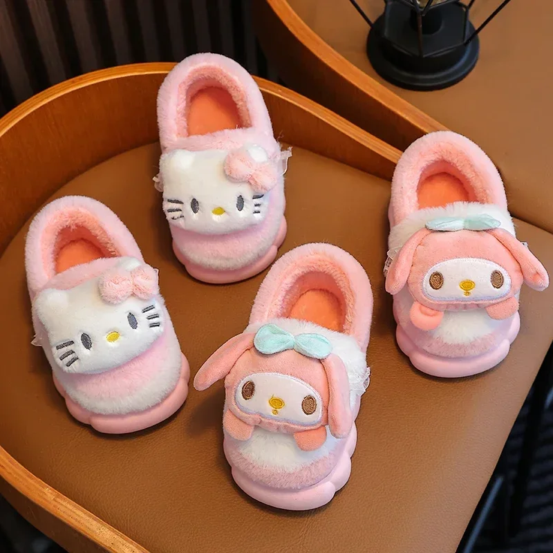 2024 New Winter Warm Cute Cartoon Indoor Mule Soft Non-slip Fluffy Slippers For Women Cover Heel Slides Ladies Home Cotton Shoes