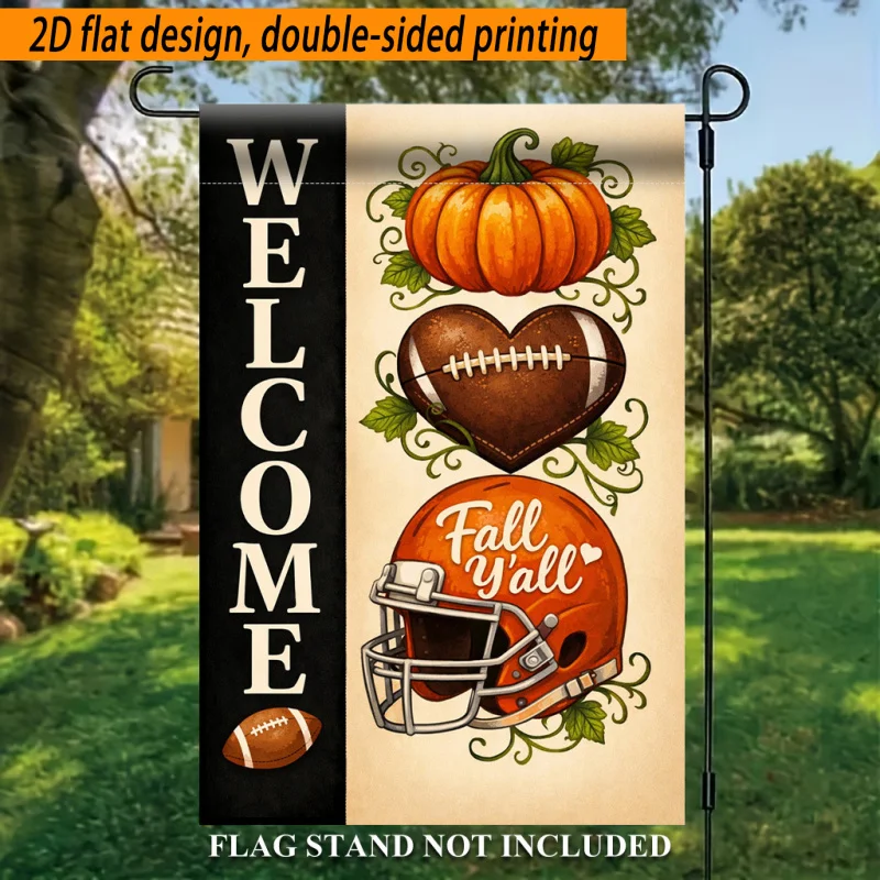 2D Flat, Double Sided Printingt - 2D Flat, 2D Flat Printed Garden Flag 1 Pack, Autumn Welcome Football Themed Polyester Garden Flag, Festival Garden Banner, Suitable for Outdoor Home, Garden Decoration, Seasonal Festival Garden Exterior Decoration Flag