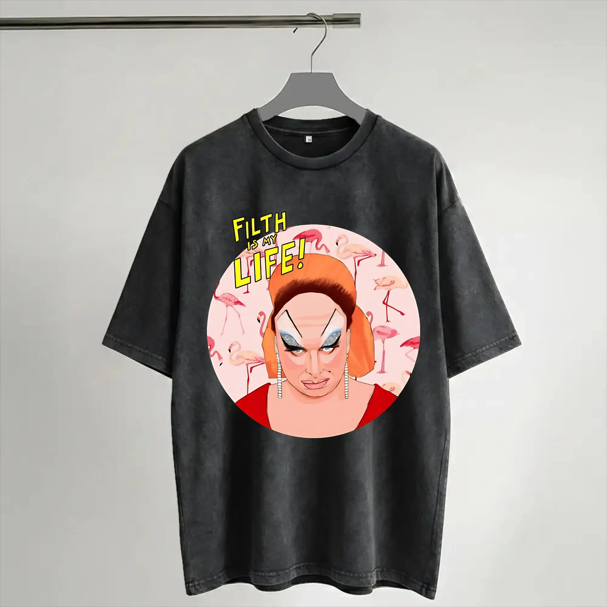 2026 Summer Pink Flamingos John Waters Divine  Washed T Shirt Outfit Harajuku T-Shirts  Men Women Tee