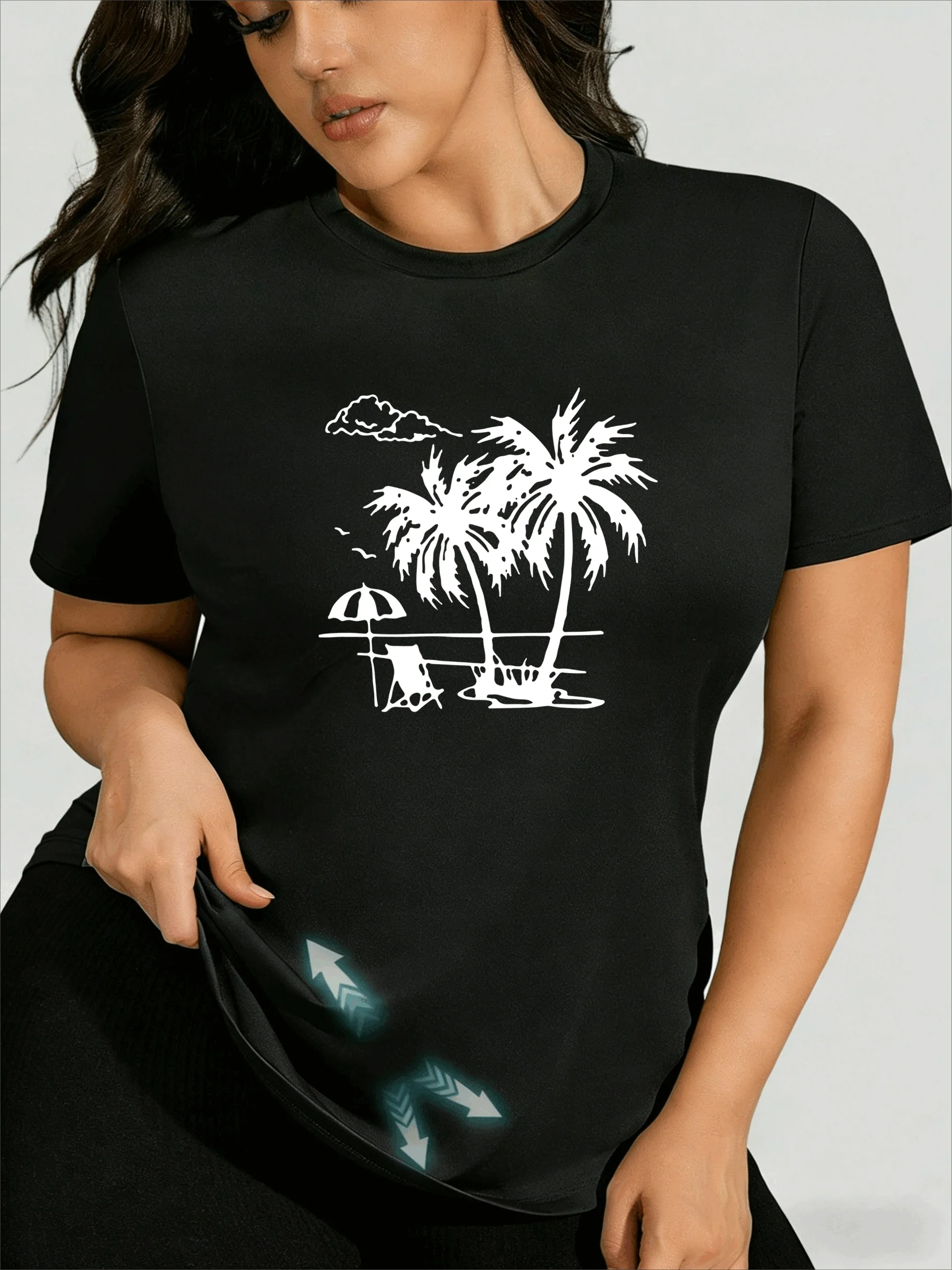 

Atmospheric lazy vacation style plus-size T-shirt, summer sweet and cool versatile casual top