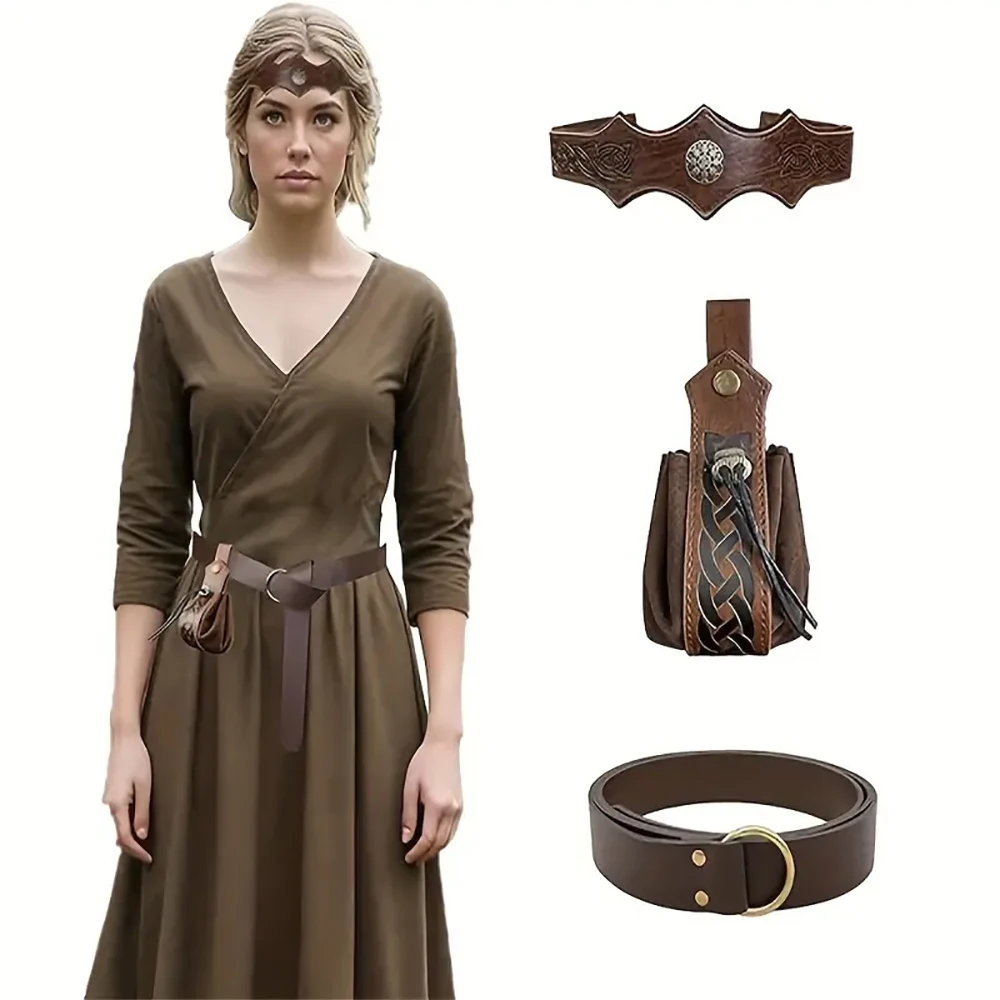 3PCS Medieval Cosplay Copper Coin Waist Bag Renaissance Vint