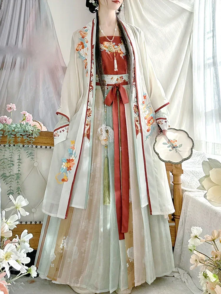 WATER Chinese Traditional Hanfu Embroidery 4pcs Set Women's Costume Woman Ancient Dresses Song Dynasty Oriental Princess