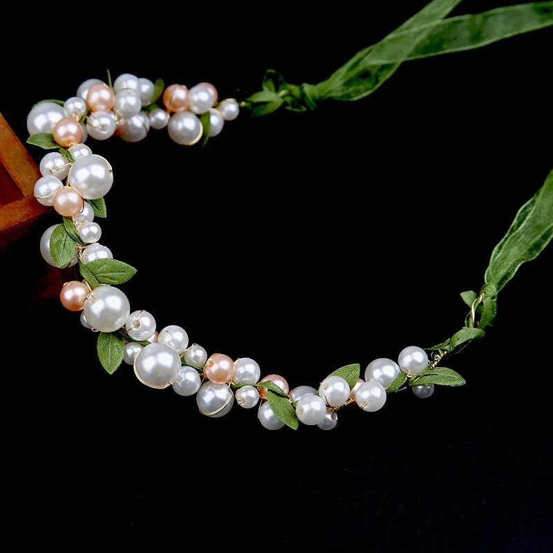 سوبر الخيال شونين على غرار الورقة الخضراء اللؤلؤ زهرة حلقة دبوس الشعر أداء ملحق ورقة فيونكة شعر مضفر أغطية الرأس عقال