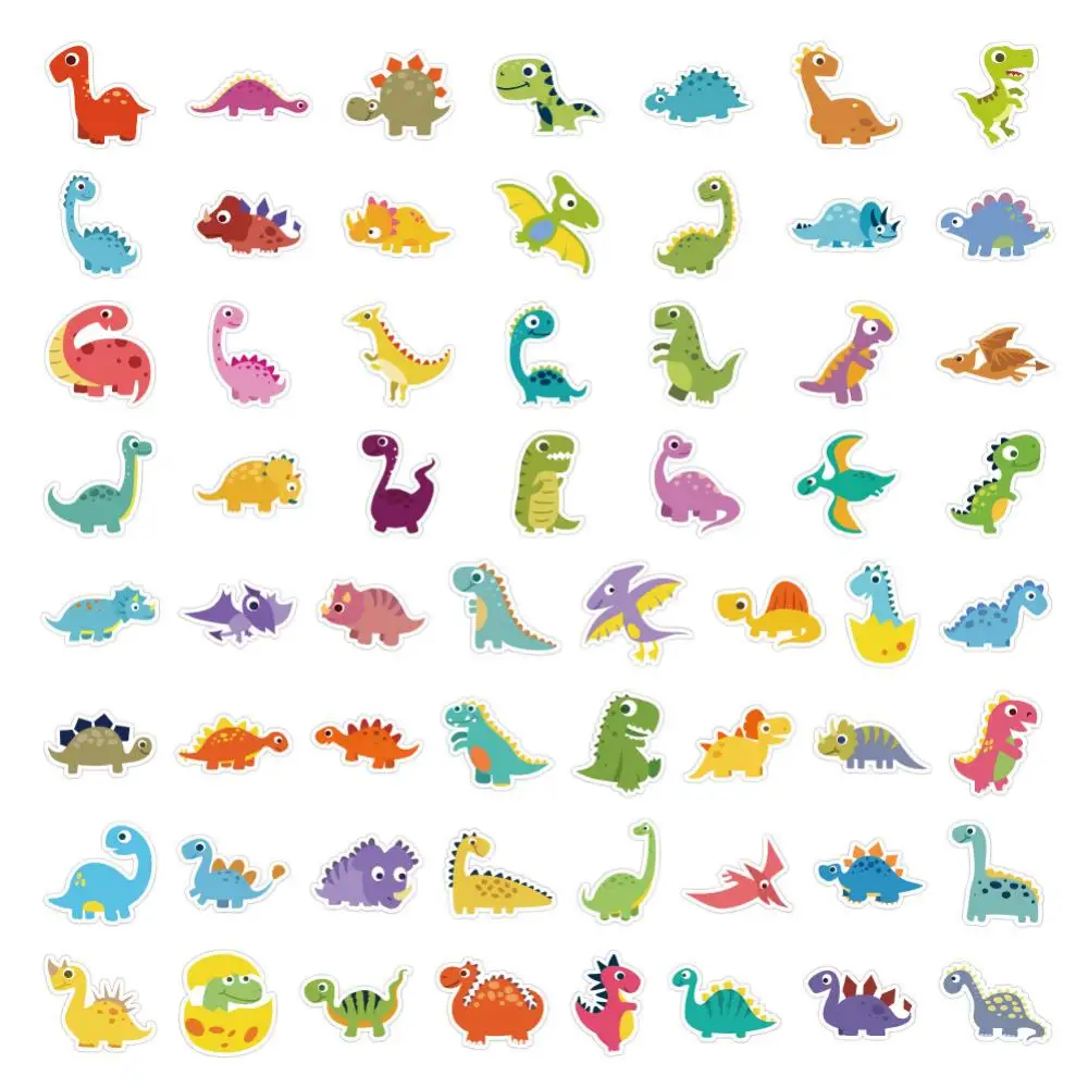 60Pcs Colorful Cute Dinosaurs Stickers Ornament Luggage Phone Notebook Stationery Graffiti DIY Funny Cartoon Decorative Stickers