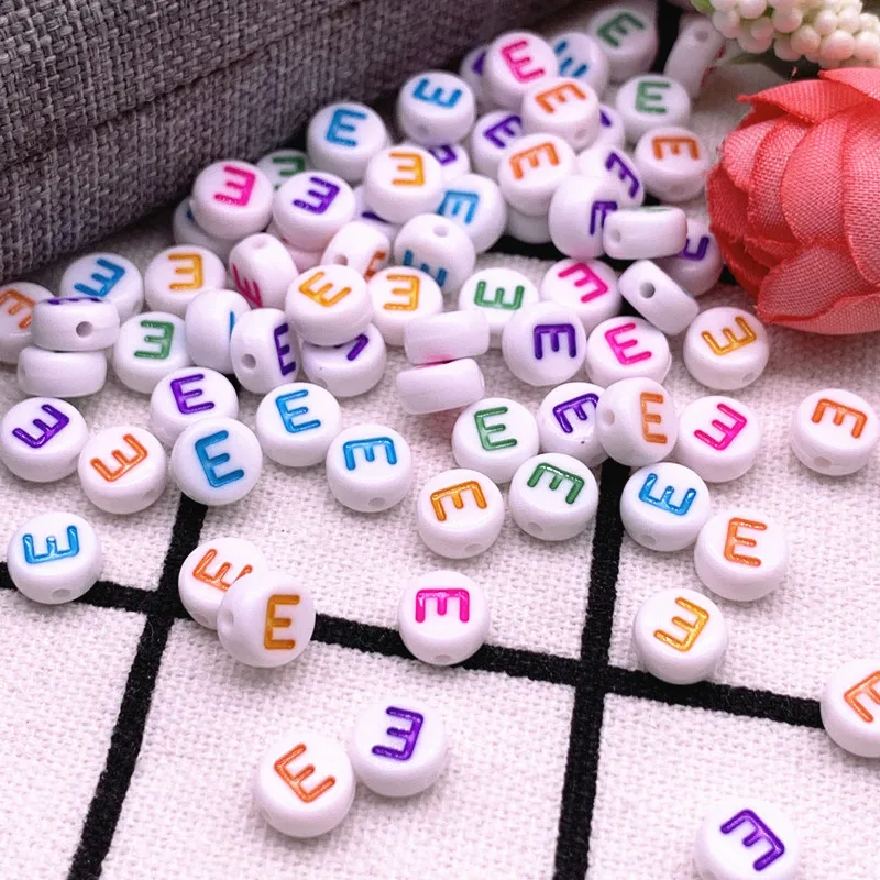 Imagen 5: Nuevo 100 unids/lote 7x4mm A-Z letras del alfabeto redondas coloridas cuentas espaciadoras sueltas acrílicas para fabricación de joyería accesorios de pulsera DIY
