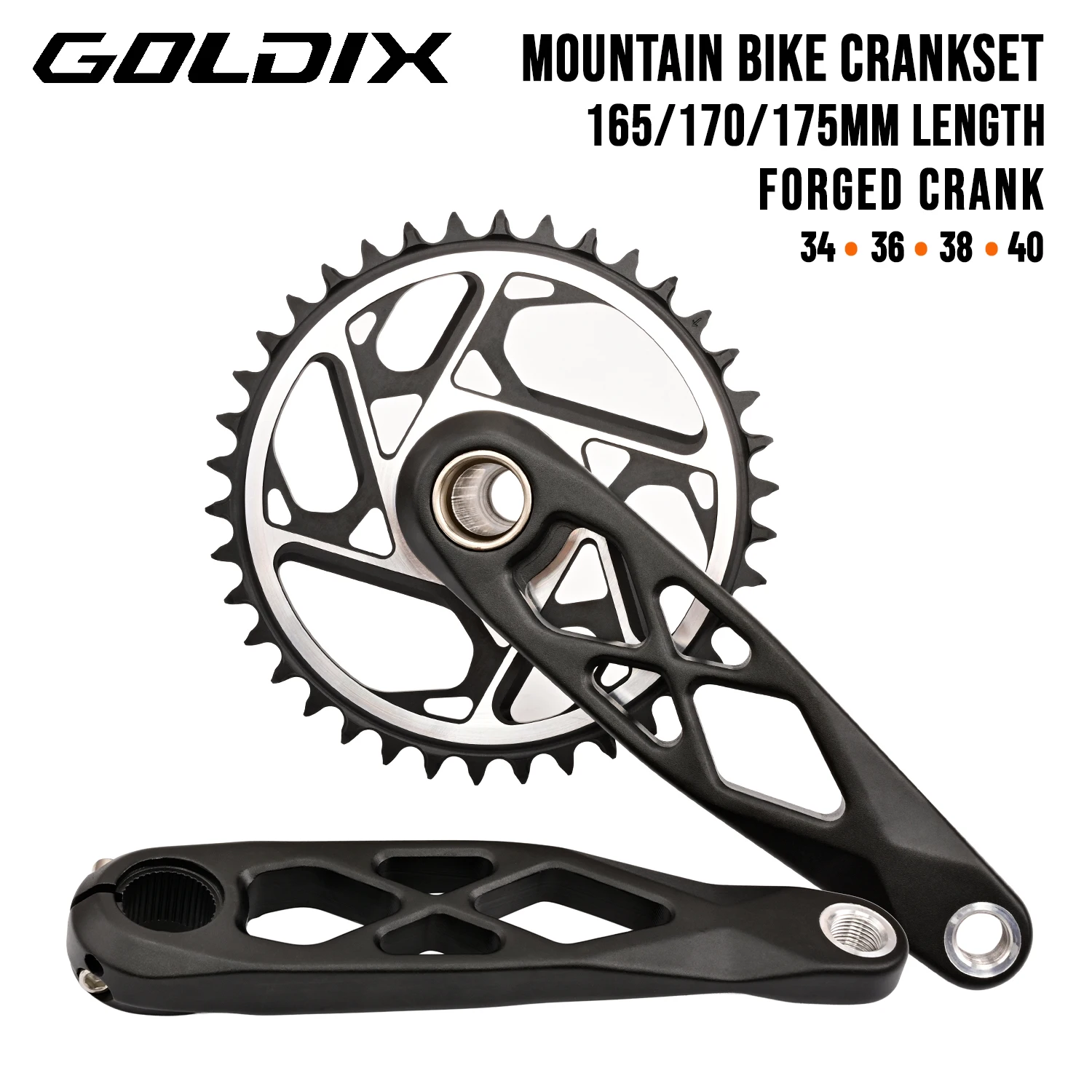 GOLDIX Mountain Bike Crankset 165/170/175mm Forged Crank Arm 3Bolt Direct Mount 3mm Offset 34/36/38/40T Chainring for XC AM Bike