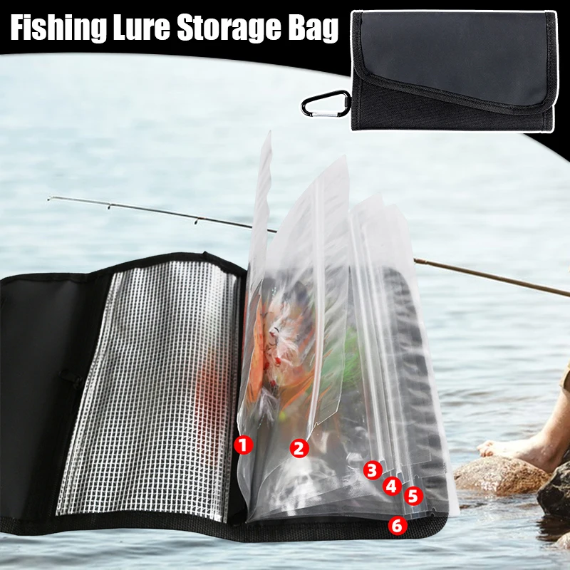 

Waterproof Soft Bait Binder with 6Pcs PVC Bag Fishing Lure Storage Bag Wallet Tackle Oxford Ziploc Storage Bag Multifunctional