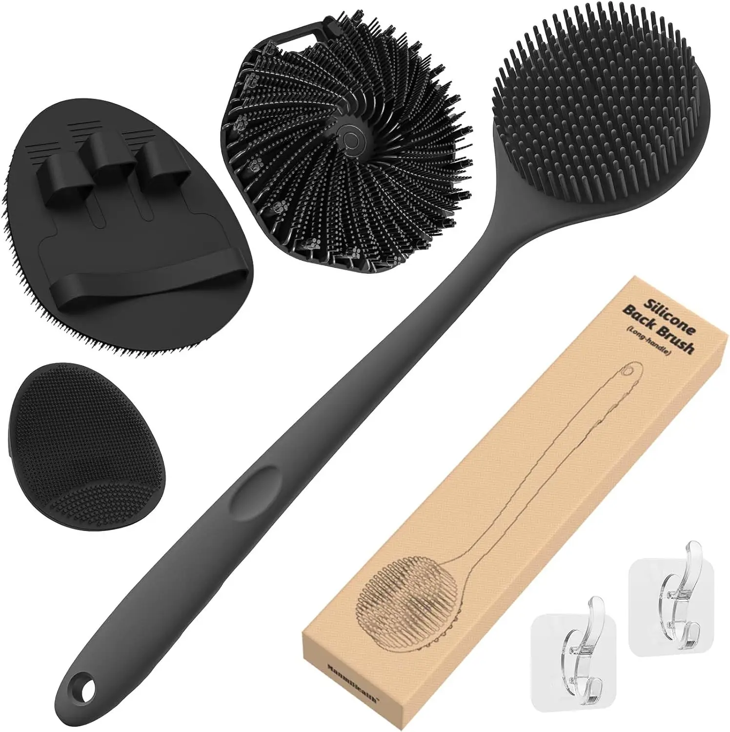 

Silicone Back Scrubber & Soft Bath Glove Set, Super-Exfoliating Body Brush with 2 Free Hooks for Shower