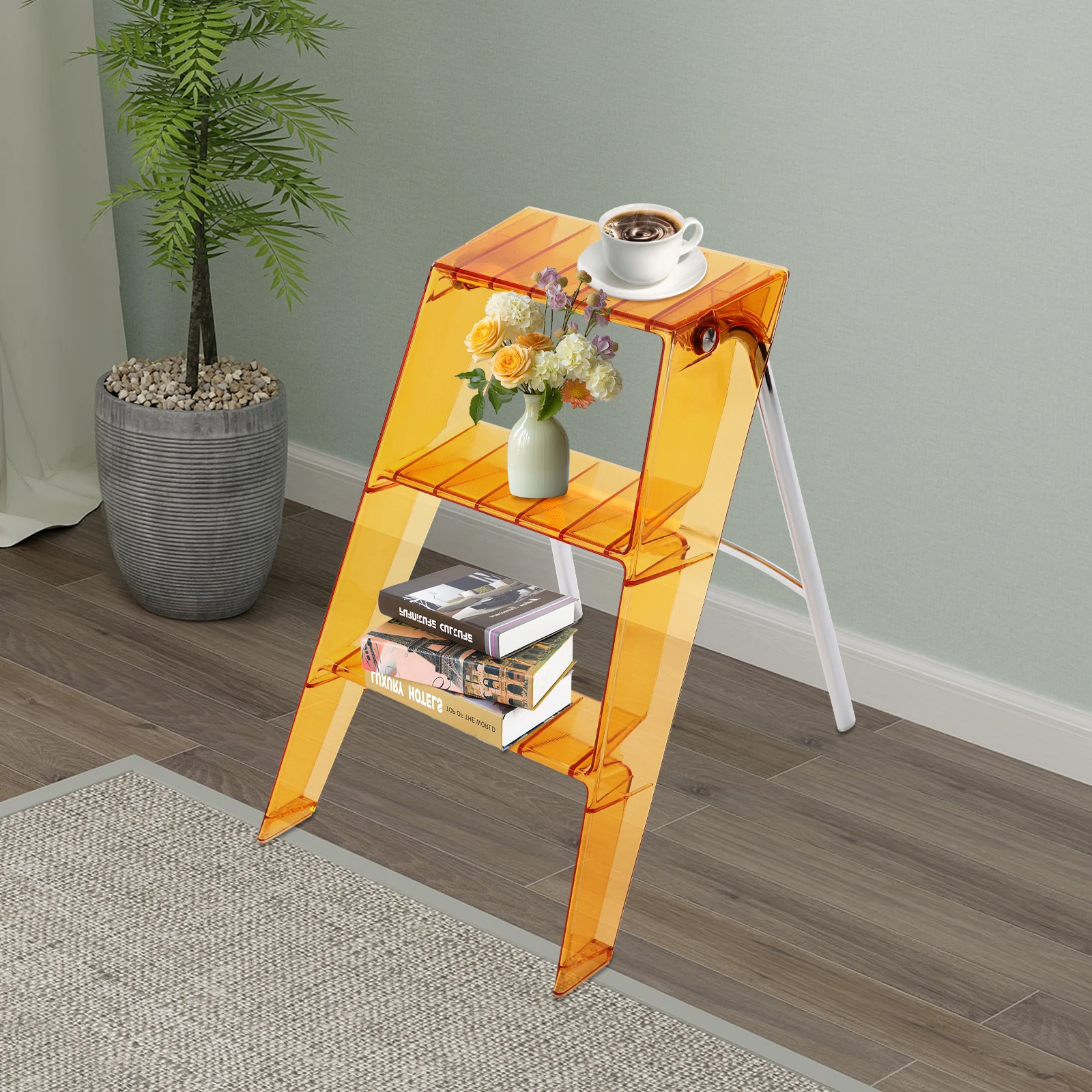 

Прочная складная стремянка-табурет из ПВХ и железа, с противоскользящими педалями и устойчивой треугольной конструкцией для безопасного подъема