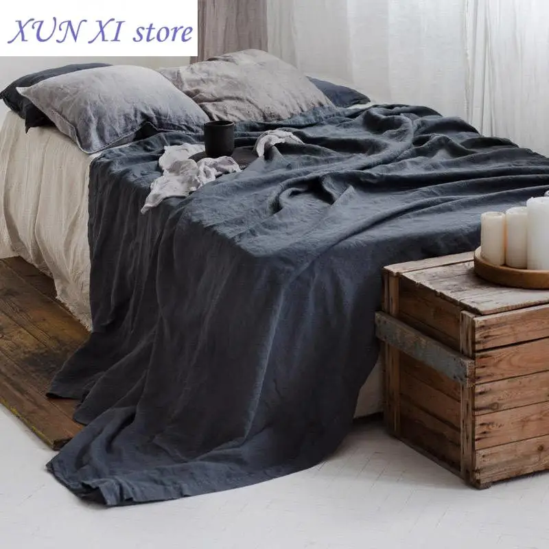 

New Pure Linen Bed Sheets Stone Washed French Linen Solid Color Breathable and Durable for Hot Sleepers 1 PC Flat Sheet