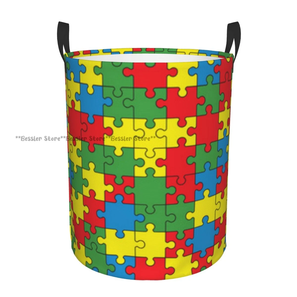 Colorful Puzzle Illustration Laundry Basket Folding Dirty Clothes Toys Storage Bucket Household