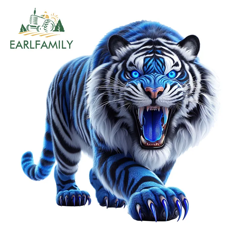 EARLFAMILY Blue Tiger Car Stickers Fashionable Motorcycle Rearview Mirror Computer JDM Decals Occlusion Scratch Vinyl Car Wrap