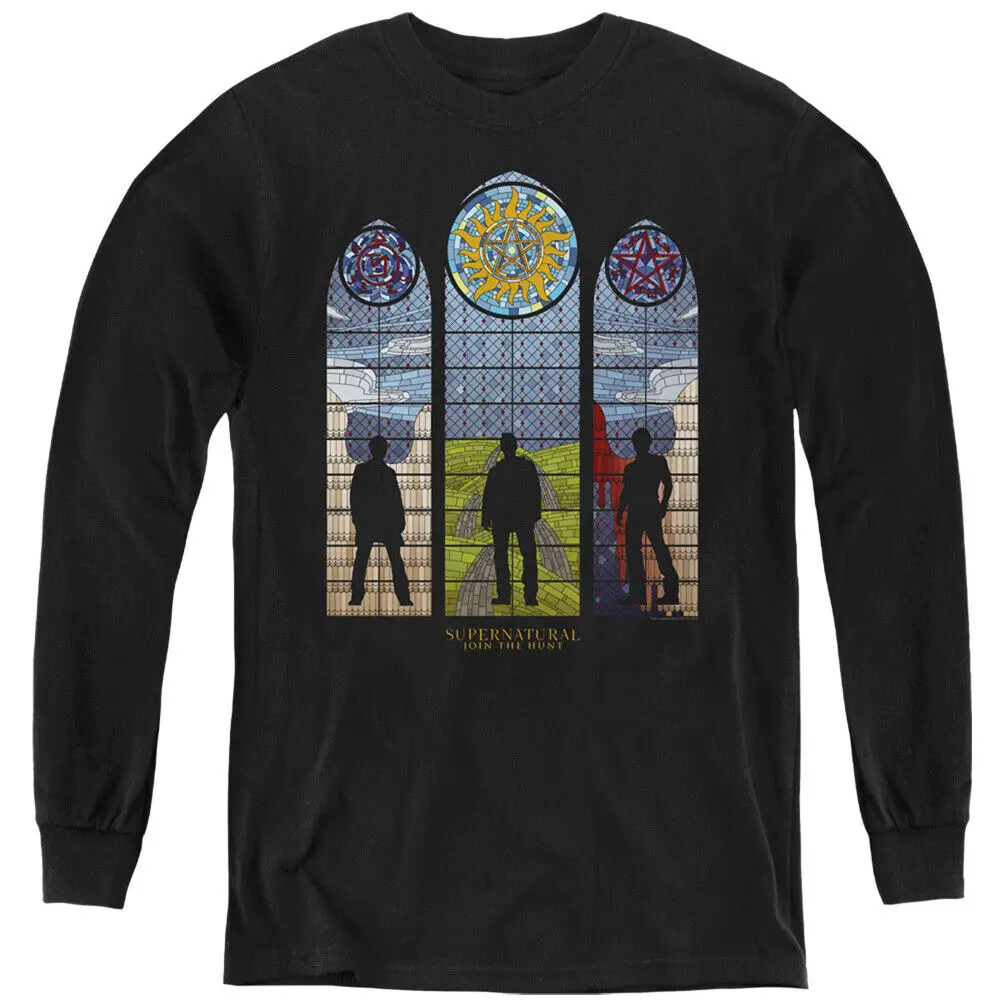 Supernatural Kids Long Sleeve Shirt Stained Glass Silhouette Black