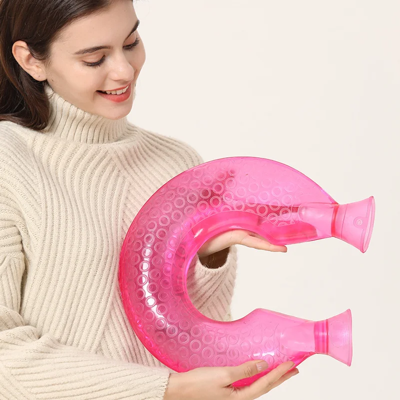 U-shaped transparent hot water bag for cervical spine heat therapy, neck warmer, shoulder warmer, and neck warmer