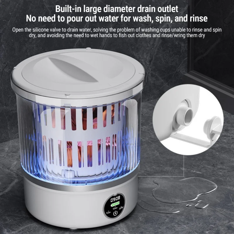 3L Rechargeable Cordless Underwear Washing Machine With Spin Basket Drain Outlet For Dormitory RV Camping