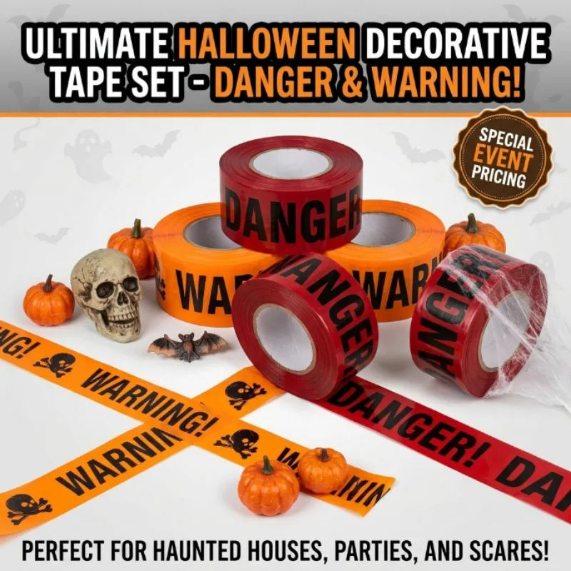 Halloween Warning Caution Tape DANGER KEEP OUT Skull Print Barrier Tape Haunted House Yard Outdoor Party Scene Decor Prop