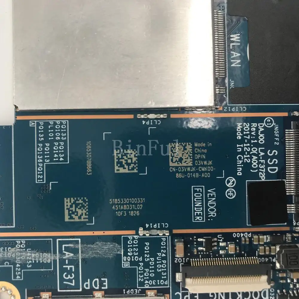 Mainboard CN-03VWJK 03VWJK 03VWJK For Latitude 5290 Laptop Motherboard DAJ00 LA-F372P With SR3L8 I7-8650U CPU 100%Full Tested OK