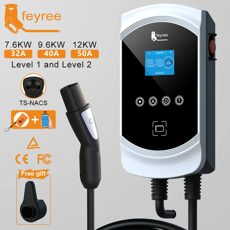 Feyree 12KW ev charger wallbox   50A fast electric car  commercial  charging station for Tesla brand cars