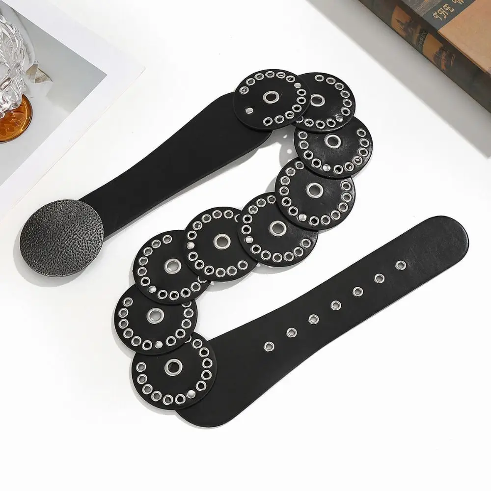 

Versatile PU Leather Wide Women's Belt Circular Rivets Western Cowboy Rivet Waist Belt Punk Y2k Dress Jeans Belt Spicy Girls