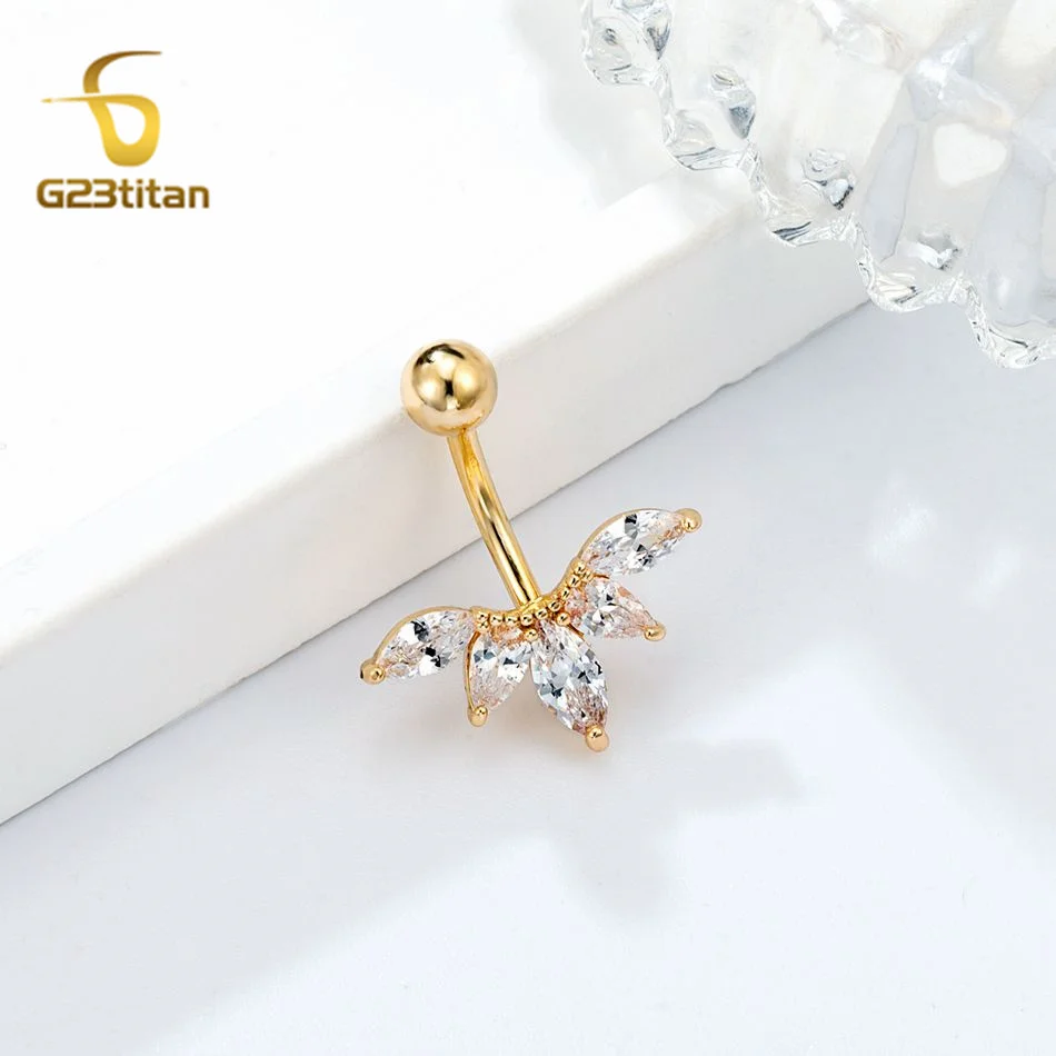 14G Titanium Barbell Zircon Geometric Belly Button Ring Pendants Hypoallergenic Surgery Male Women's Body Jewelry Navel Piercing