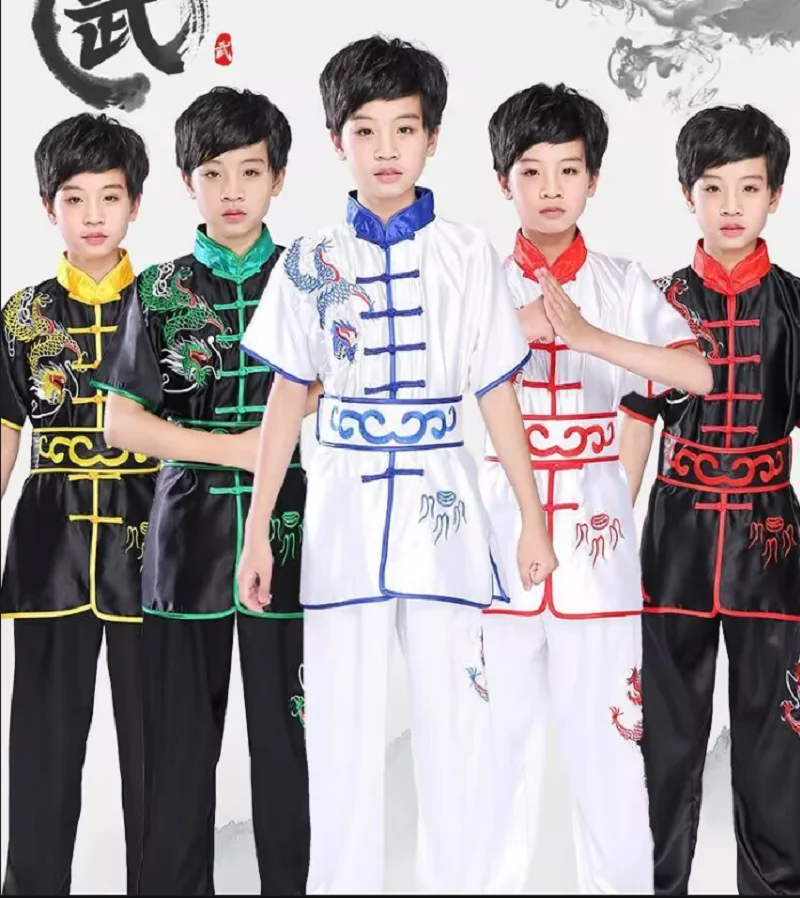 

2025 New Chinese Style Men Women's Embroidered Dragon Satin Kung Fu Suit Tai chi Wushu Uniform Outdoor Sport Jacket Pants Sets
