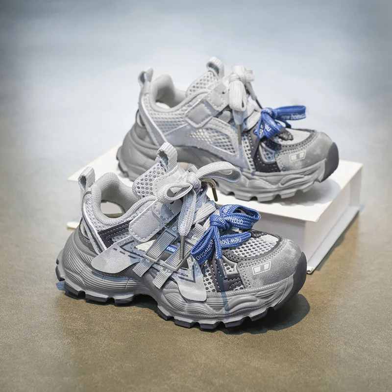 

Boys Summer Athletic Sneakers Hollow Mesh Breathable Soft Sole Anti Kick Toe Lightweight Outdoor Sport Footwear